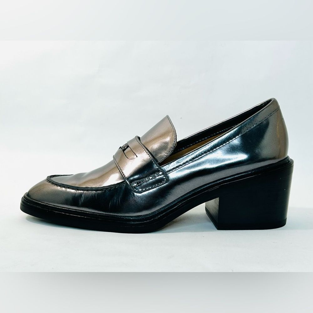 Coach Heath Block Heel Penny Loafer Mirror Metallic Leather size 9 EUC - Picture 2 of 11